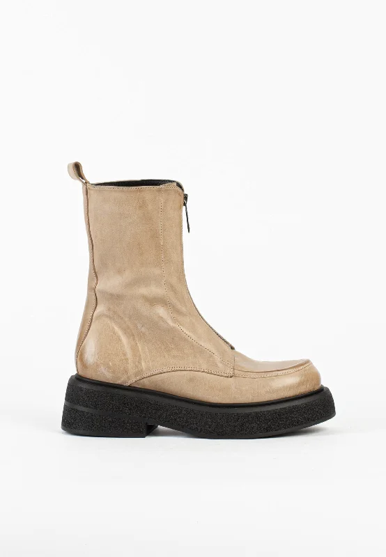 Abigail Sand Front Zip Ankle Boots