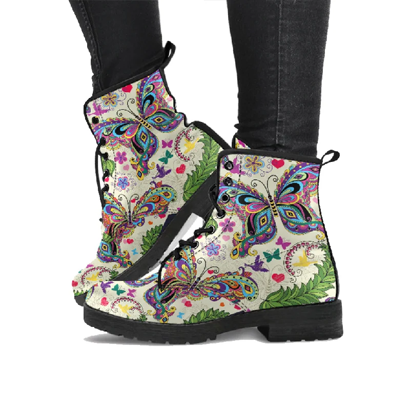 Butterfly Pattern Handcrafted Vegan Leather Boots