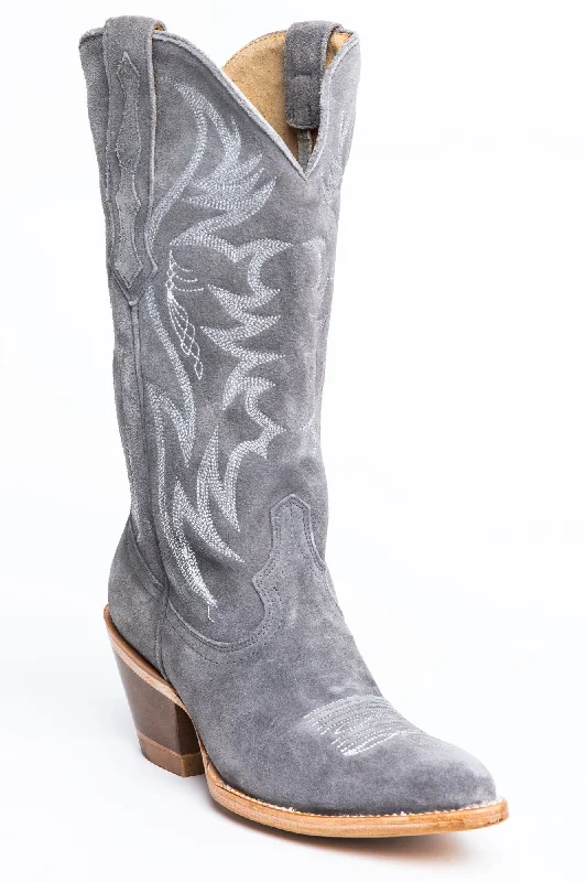 Charmed Life Grey Suede Western Boots - Round Toe