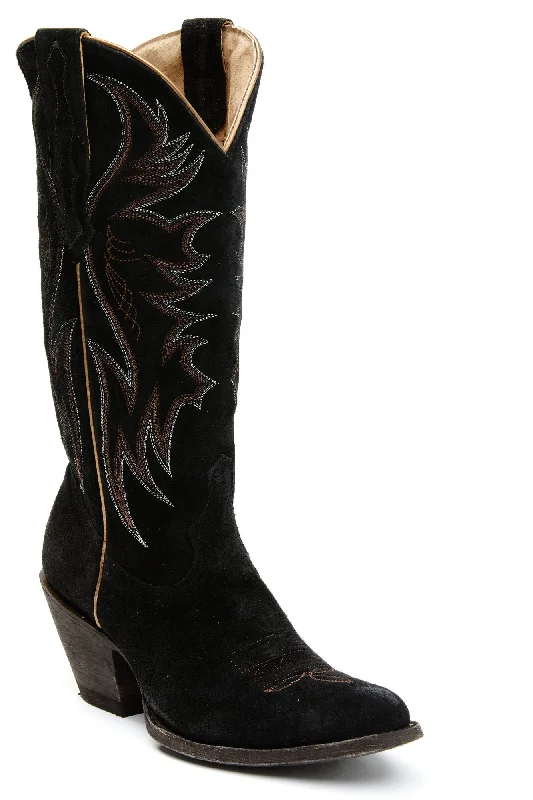 Charmed Life Black Suede Western Boots- Round Toe