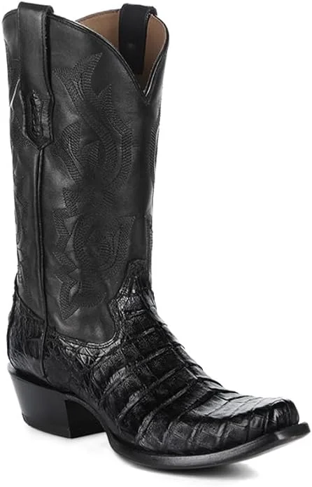 CORRAL MEN'S BLACK CAIMAN EMBROIDERY NARROW SQ. TOE, LEATHER SOLE, CAIMAN LEATHER, WESTERN BOOT, A4579