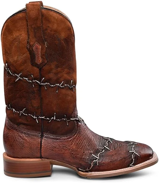 CORRAL MEN'S BROWN-SHEDRON OSTRICH EMBROIDERY & WOVEN WIDE SQ. TOE A4555