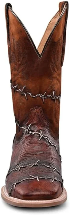 CORRAL MEN'S BROWN-SHEDRON OSTRICH EMBROIDERY & WOVEN WIDE SQ. TOE A4555