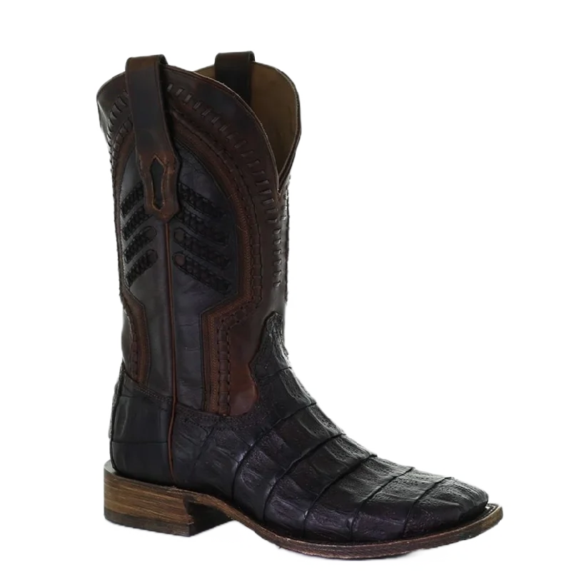 Corral Men's Oil Brown Caiman Embroidered Square Toe Boots A3878