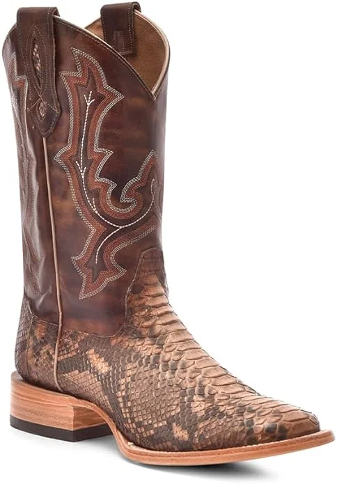 CORRAL MEN'S TAUPE PYTHON EMBROIDERY WIDE SQ. TOE, LEATHER SOLE B5000