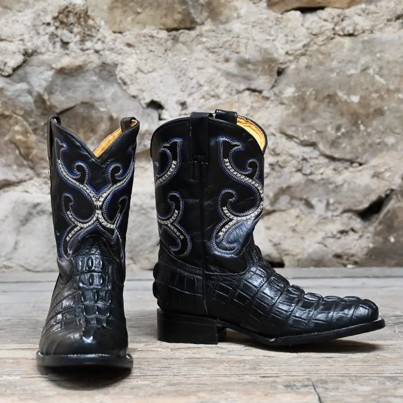 Kid's 9"" Leather Embossed Gator Boot In Black