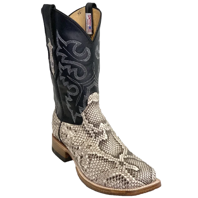 Cowtown Men's Natural Rock Python Square Toe Boots Q810