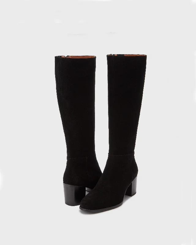 Dalia Petite Knee High Boots in Black Suede