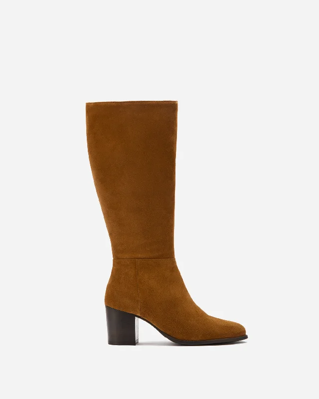 Dalia Petite Knee High Boots in Tan Suede