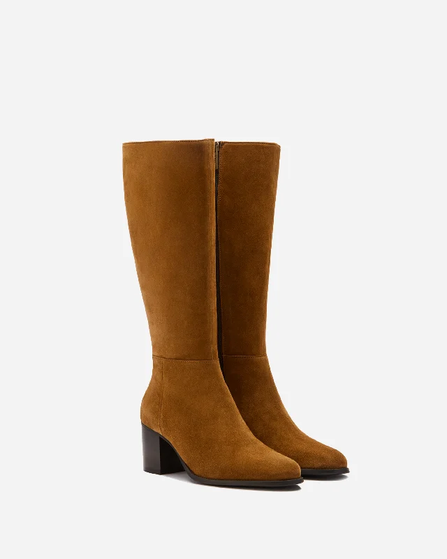 Dalia Petite Knee High Boots in Tan Suede