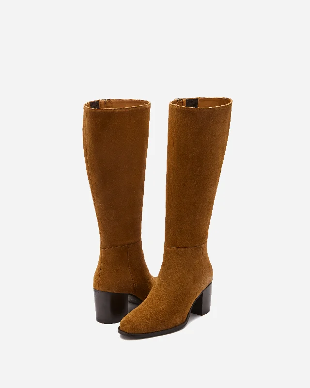 Dalia Petite Knee High Boots in Tan Suede