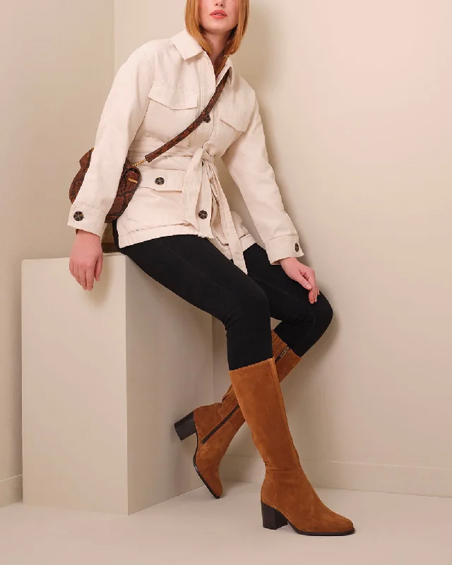 Dalia Petite Knee High Boots in Tan Suede