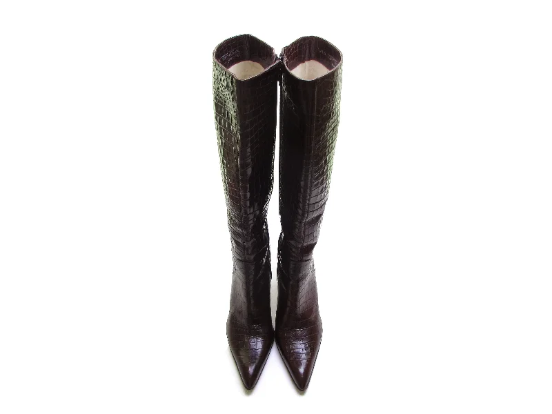 Designer ITALIAN alligator crocodile print leather knee high boots STILETTO boots pointy toe boots tall boots 90s boot sexy vixen size 7