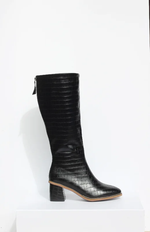 GIULIA, Black Croc Knee High Boots