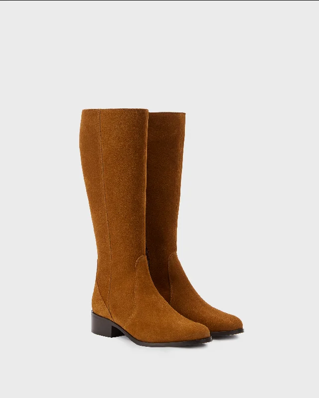 Haltham Standard Knee High Boots in Tan Suede