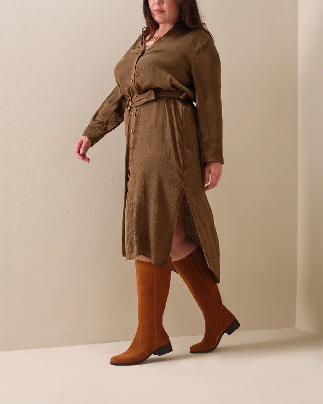 Haltham Standard Knee High Boots in Tan Suede