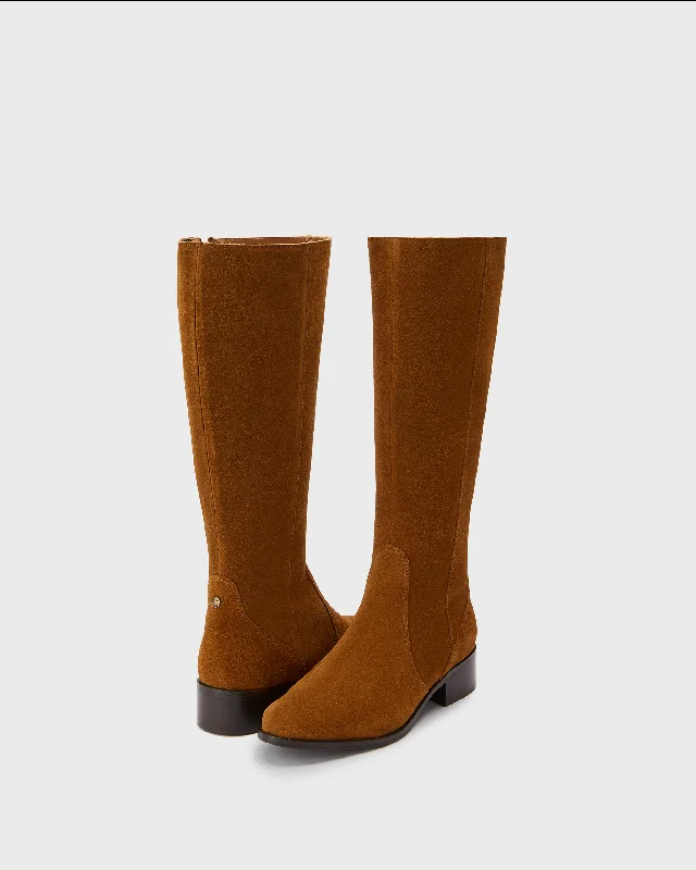 Haltham Tall Knee High Boots in Tan Suede