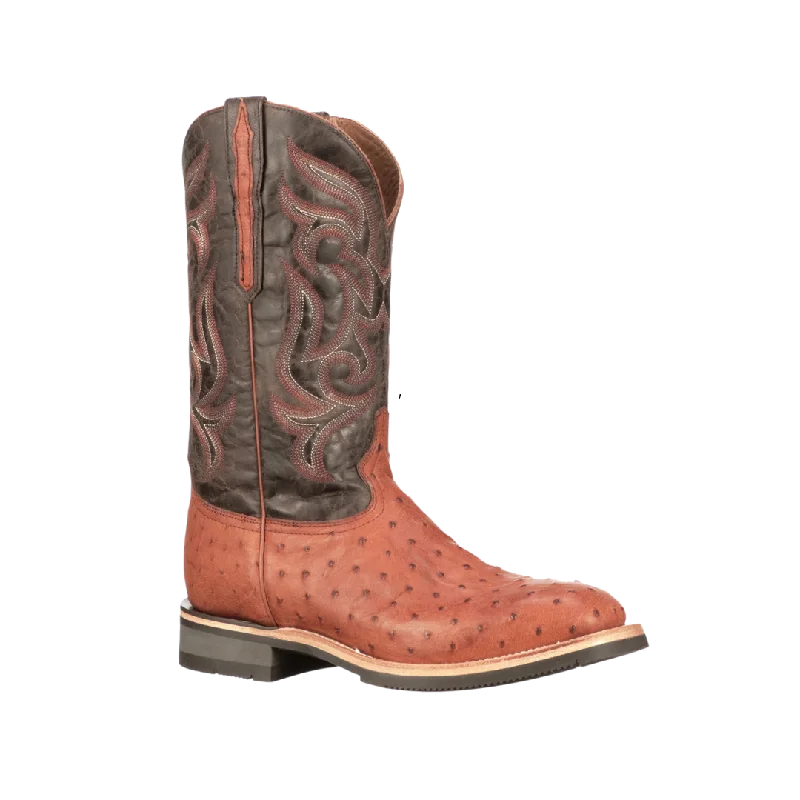 Lucchese Men's Rowdy Cognac Brown Full Quill Ostrich Horseman Barn Boots