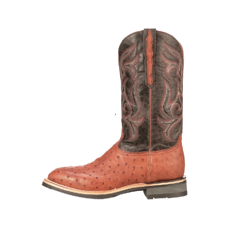 Lucchese Men's Rowdy Cognac Brown Full Quill Ostrich Horseman Barn Boots