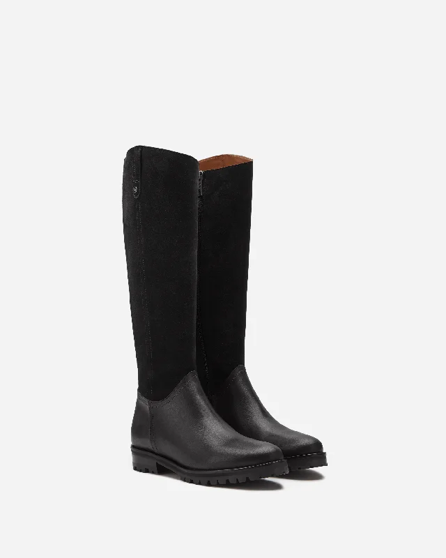 Jeane Knee High Boots in Black Suede