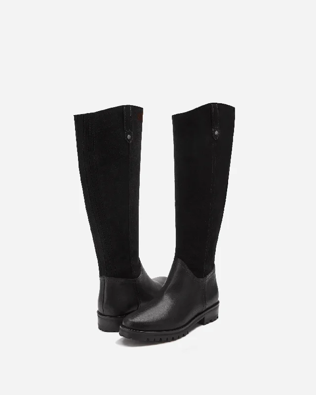 Jeane Knee High Boots in Black Suede