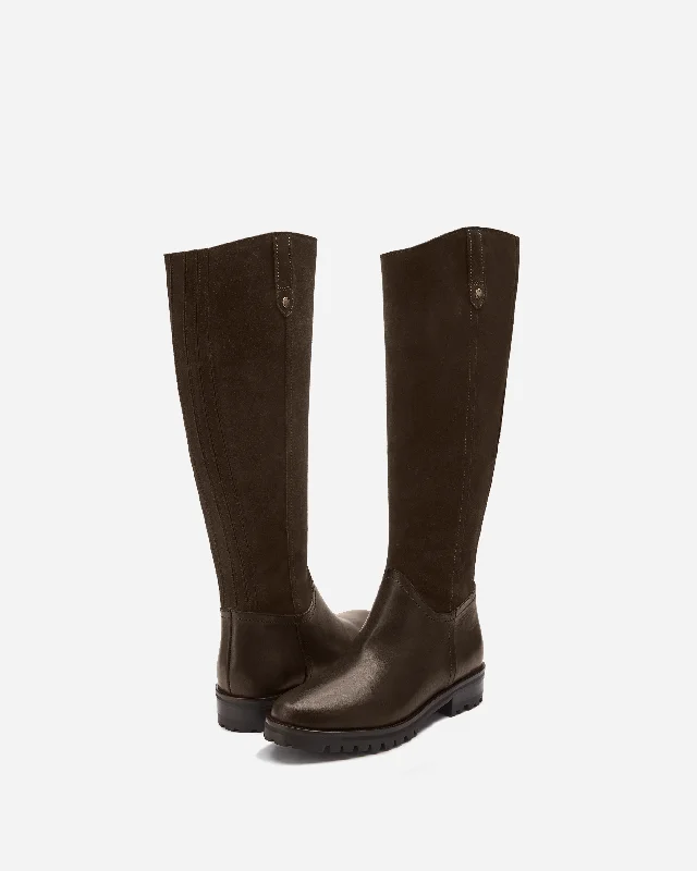 Jeane Knee High Boots in Dark Brown Suede