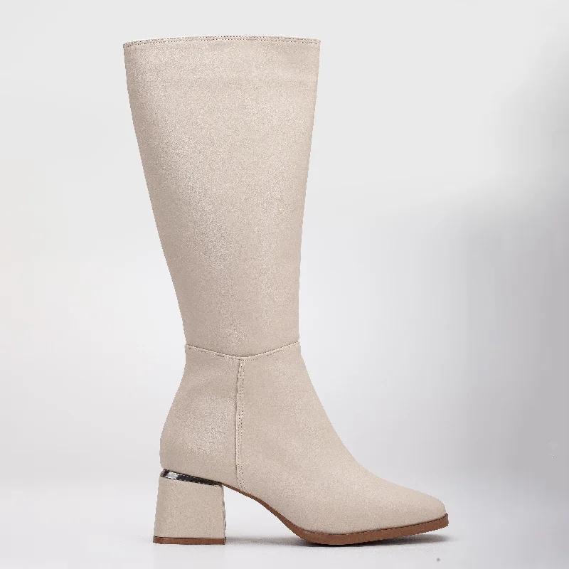 Anelise - Beige Knee High Boots