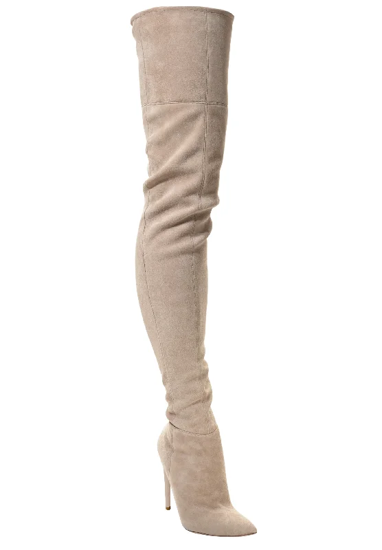 LACIA CREAM SUEDE THIGH-HIGH BOOTS