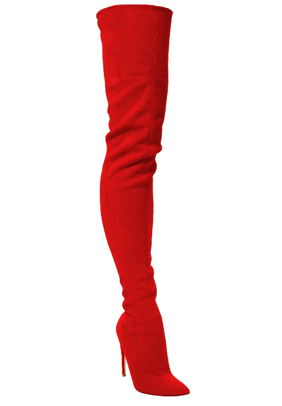 LACIA RED SUEDE THIGH BOOTS