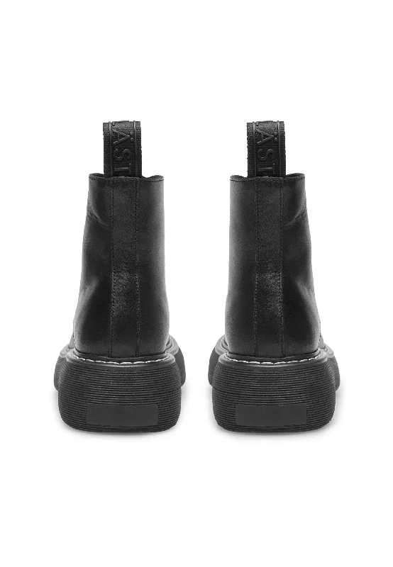 Jane All Black Leather Combat Boots