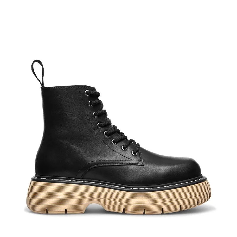 Jane Black Leather Combat Boots