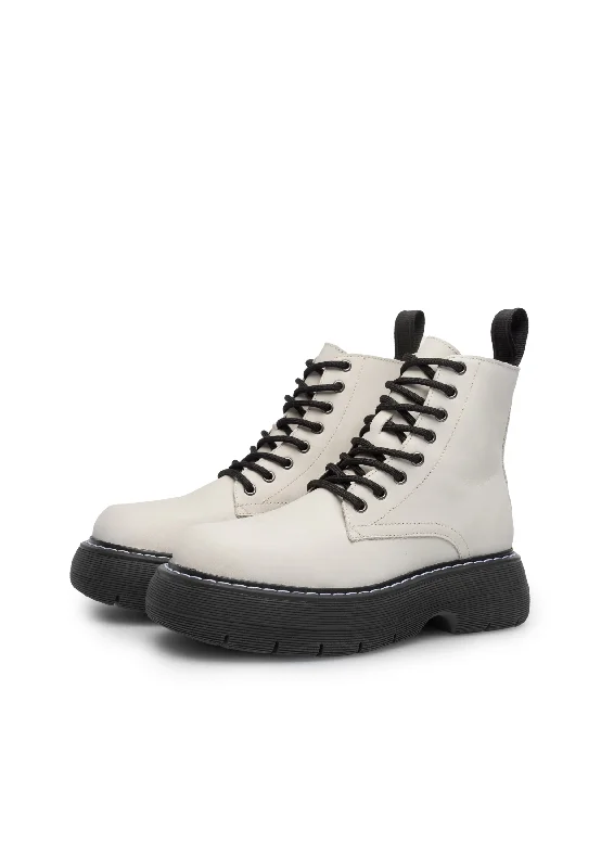 Jane Off White Leather Combat Boots