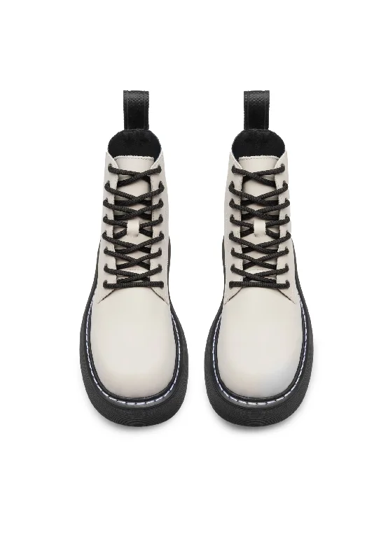 Jane Off White Leather Combat Boots