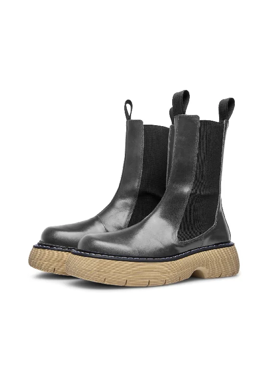 Joy Black Beige High Chelsea Boots