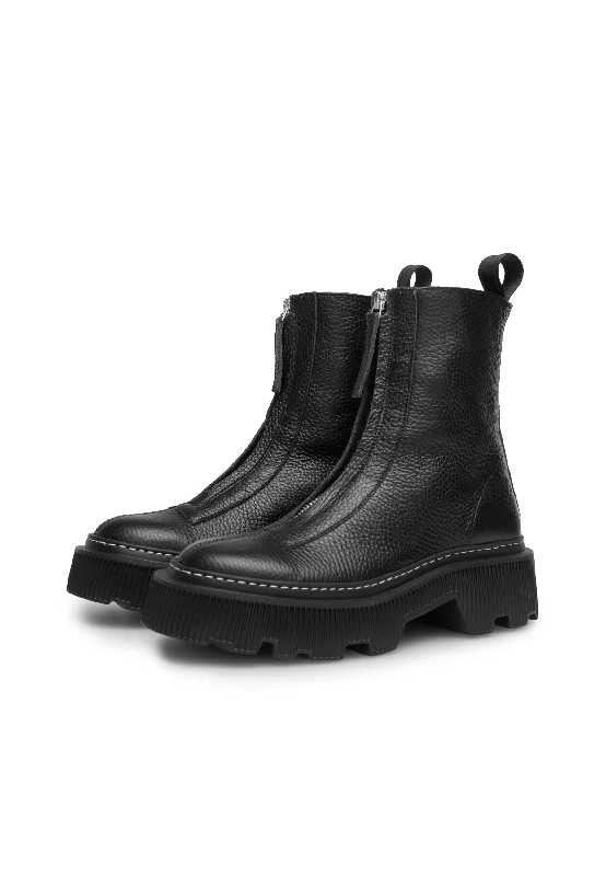 Shane Black Front Zip Leather Boots