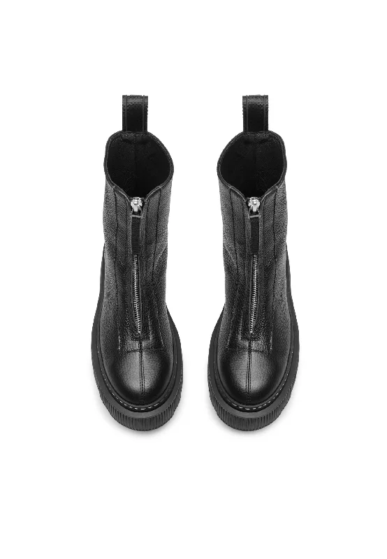 Shane Black Front Zip Leather Boots