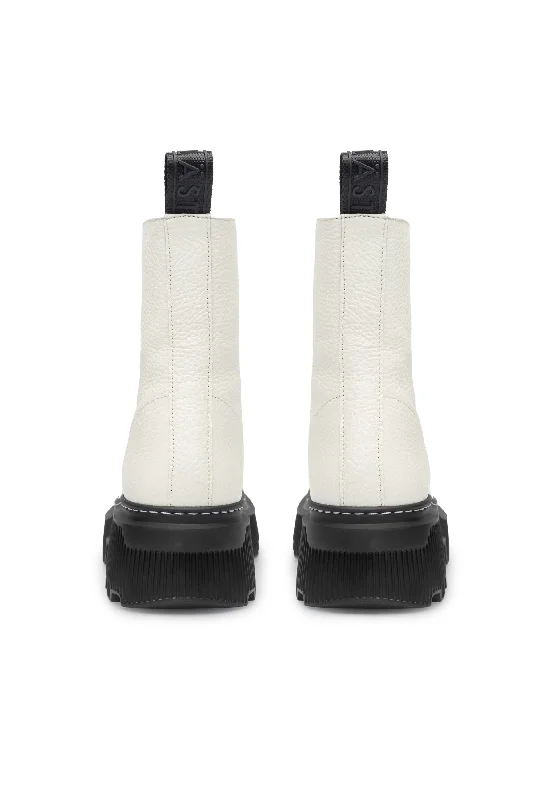 Shane Off White Front Zip Leather Boots