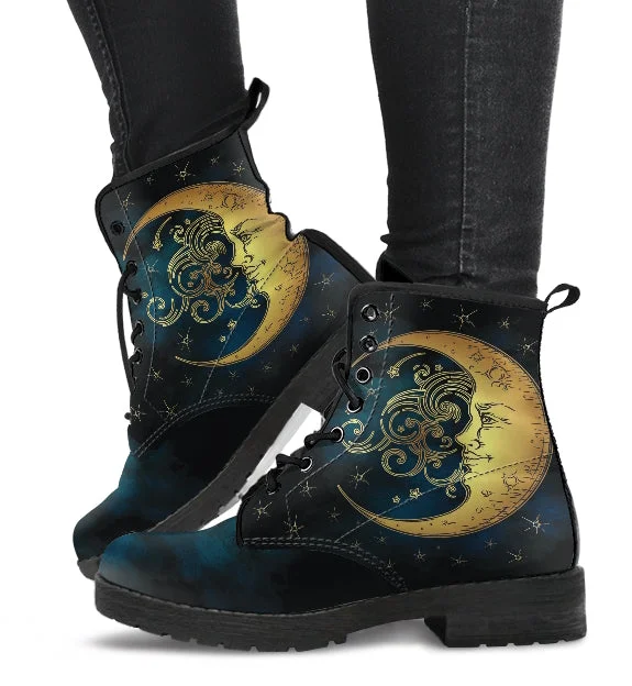 Celestial Moon Handcrafted Vegan Leather Combat Boots