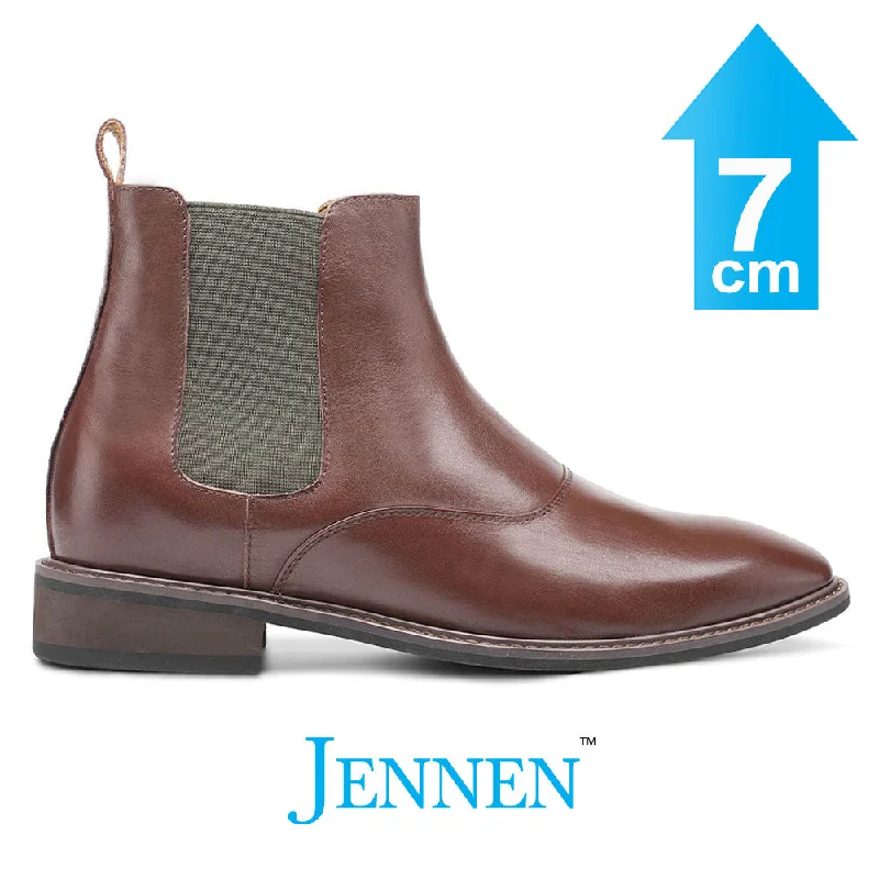 Mr. Waldo  7cm | 2.8 inches Brown Leather Chelsea Boots for Men