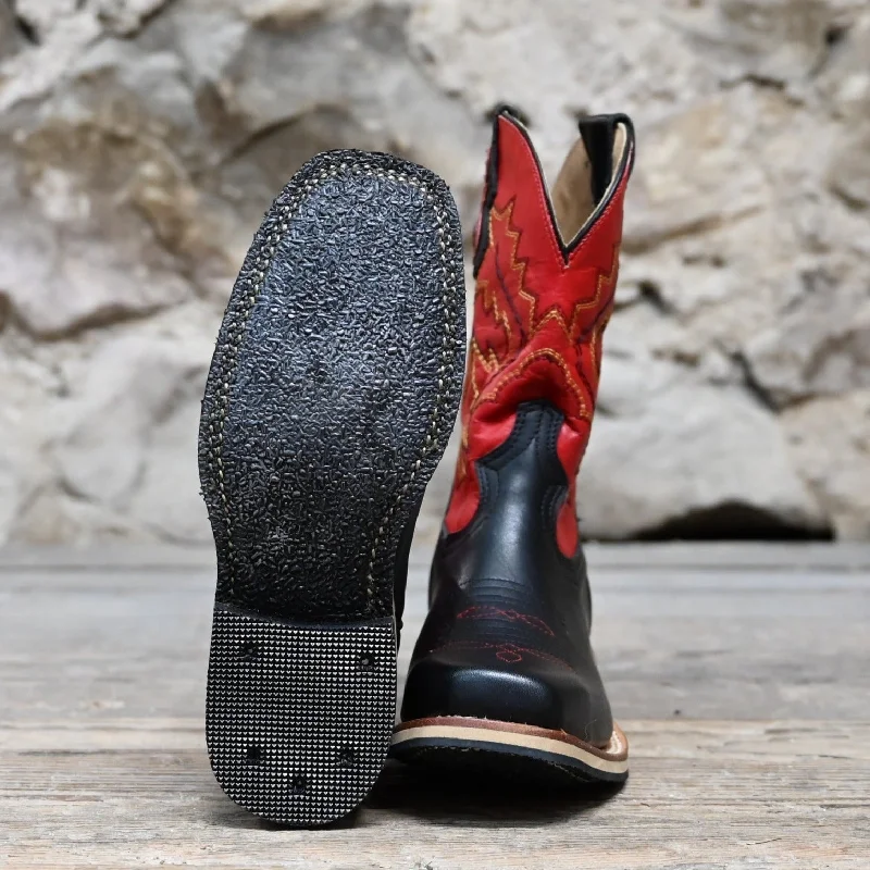 Kid's Boot- Red Top, Black Vamp, Square Toe and Heel