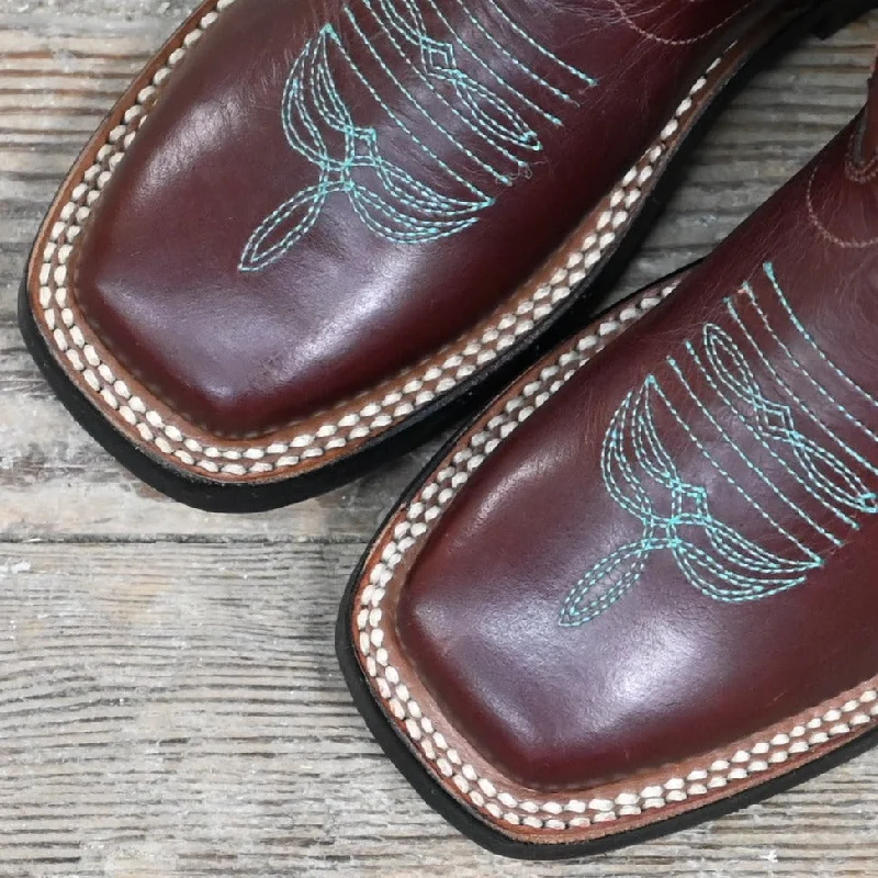 Kid's Tall Top Leather Boot In Chocolate W/Turquoise Piping