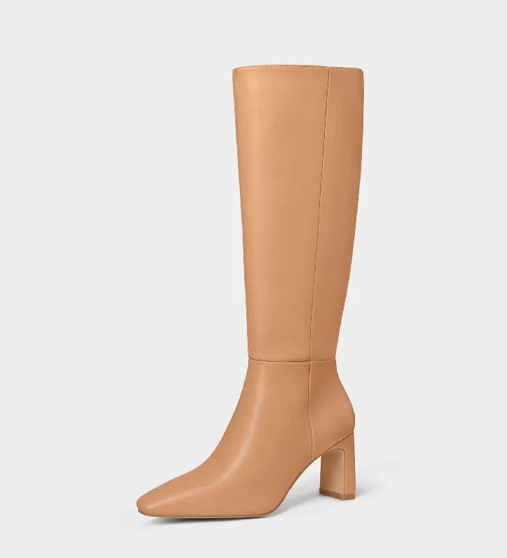 Pointed Toe Chunky Heel Knee High Boots