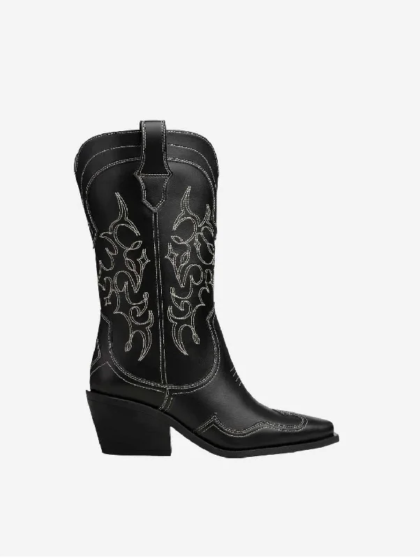 Regan II Vegan Apple Leather Cowboy Boots | Black