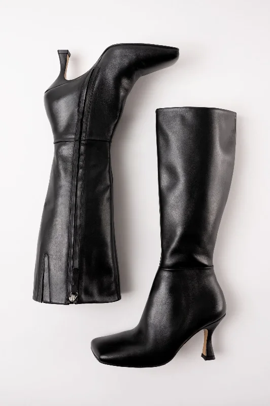 SONIA - Black Leather Knee-High Boots