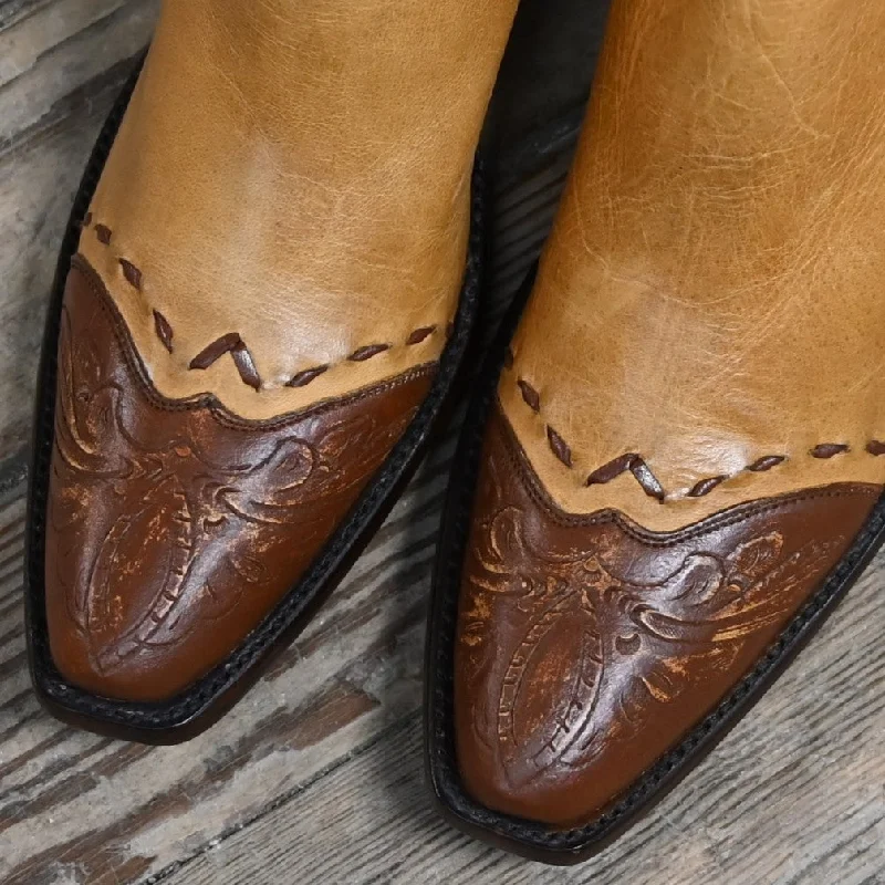 Stallion Ladies Zorro in Camel Colored Calf w/Tooled Wingtip and Collar