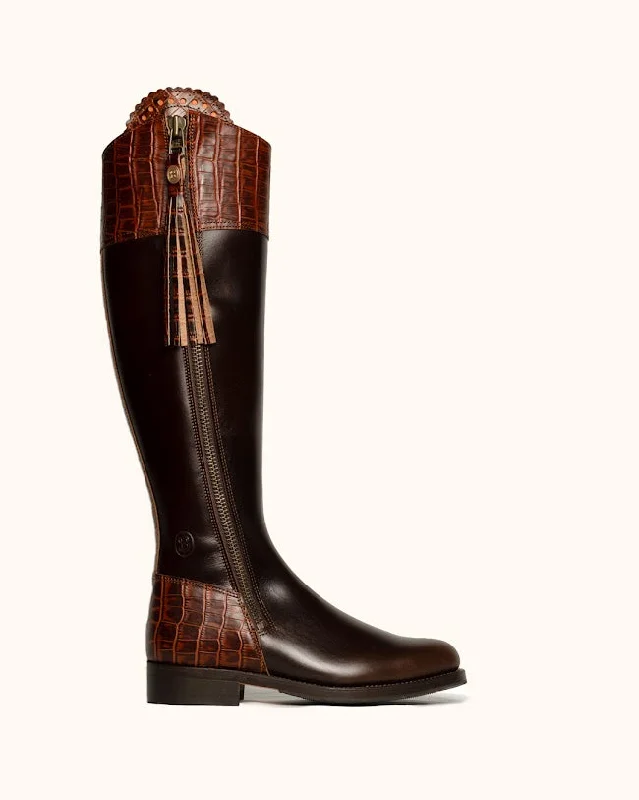 Tall Contrast Mock Croc Leather - Brown