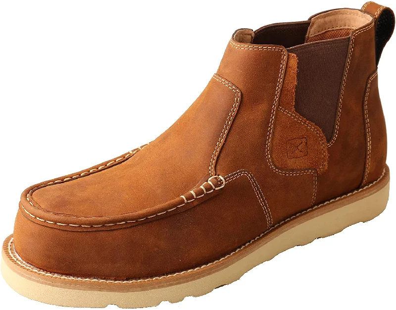 Twisted X Mens 4"" Work Chelsea Wedge Sole Boot, Oiled Saddle, 9.5 M