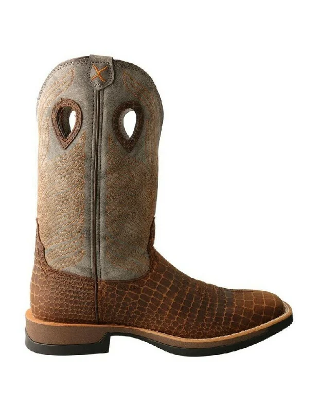 Twisted X Western Boots Mens Caiman Vamp 12"" Brown Gray MXW0003