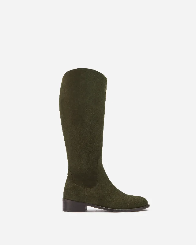 Verity Knee High Boots in Forest Green Suede