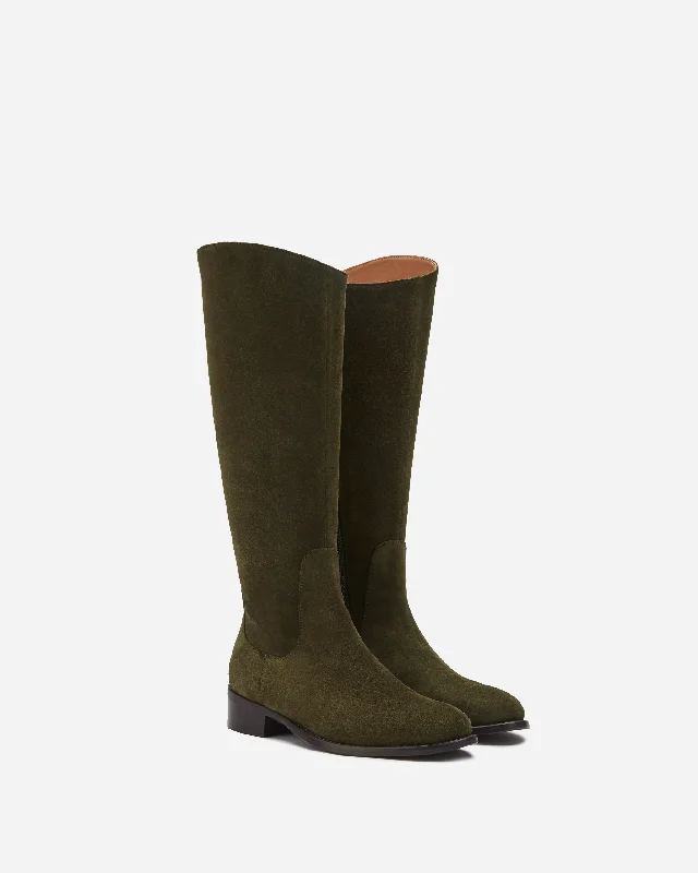 Verity Knee High Boots in Forest Green Suede